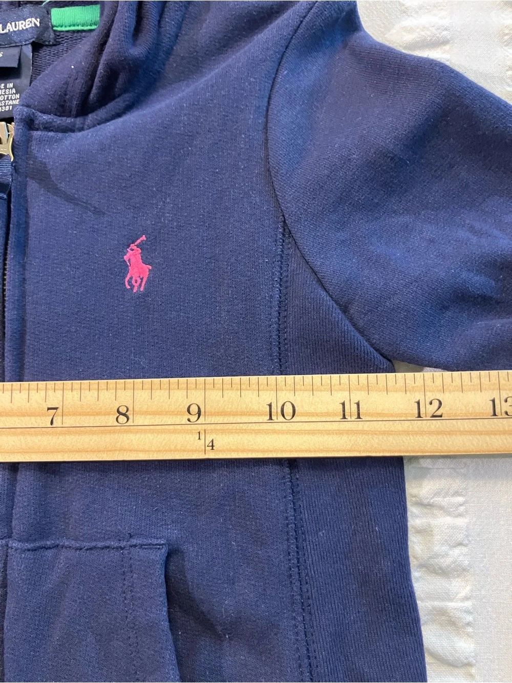 Ralph Lauren Girls Navy Hooded Zip-Up Sweatshirt with Pink Pony